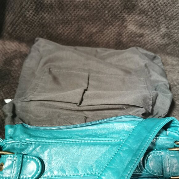 Aqua/Brass Faux Leather Crossbody EUC #245 - Picture 9 of 16